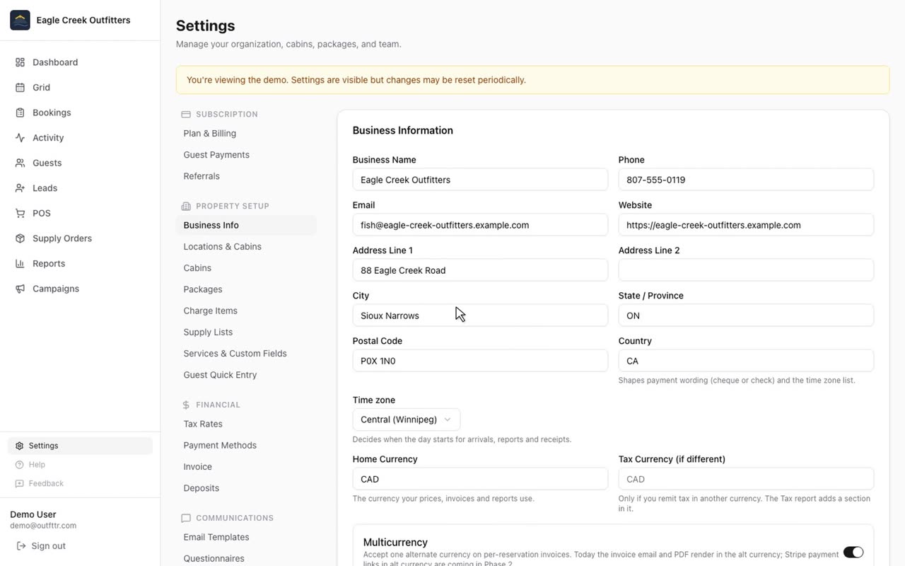 Settings & Operations